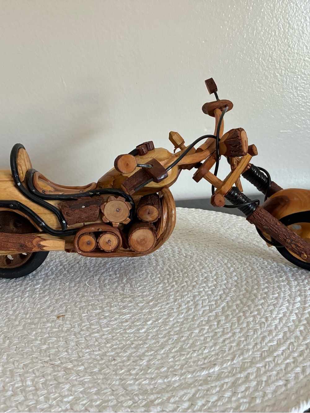 Handcrafted Wooden Motorcycle Sculpture - Natural Brown